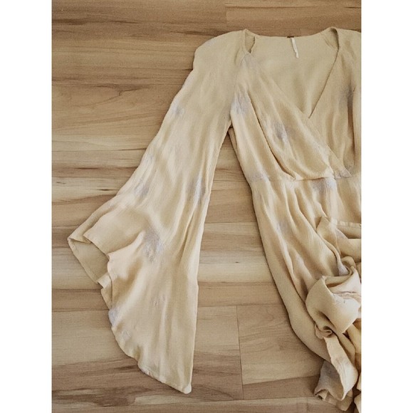 Free People Jasmine Bohemian Light Yellow Embroidered Mini Dress Sz 0 XS - Picture 6 of 12